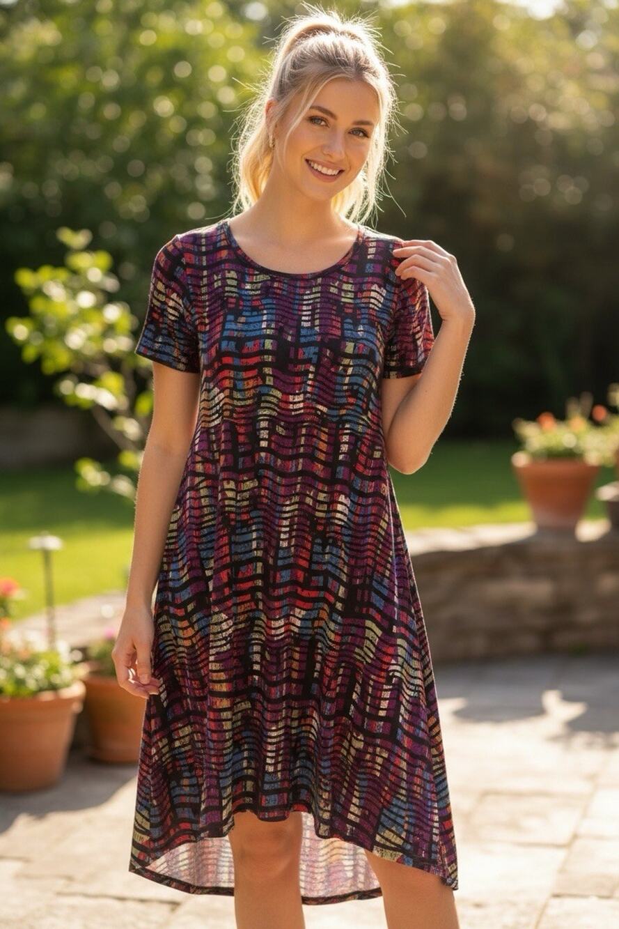 NWT LuLaRoe Women's Carly Abstract Swing Dress Size L Short Sleeve Casual Comfy